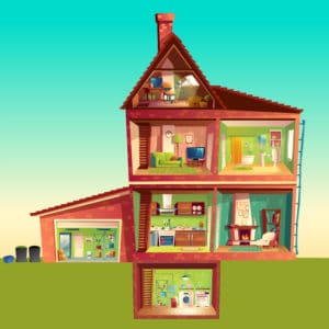 illustration of entire house with recycling opportunities