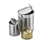 three empty metal cans