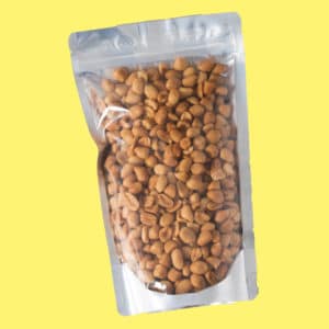 Plastic pouch with zipper lock containing peanuts