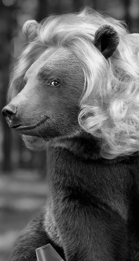 photo of Bearnice a bear with a blonde wig