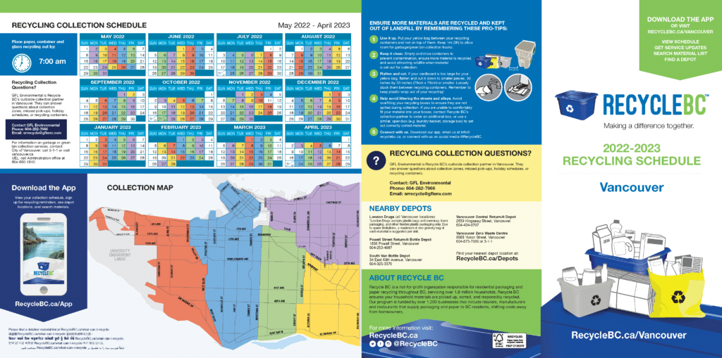 cover panel of City of Vancouver residential recycling guide for 2022 to 2023