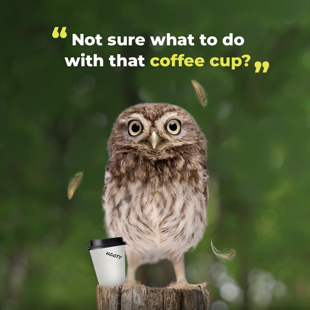 image of owl and take out coffee cup